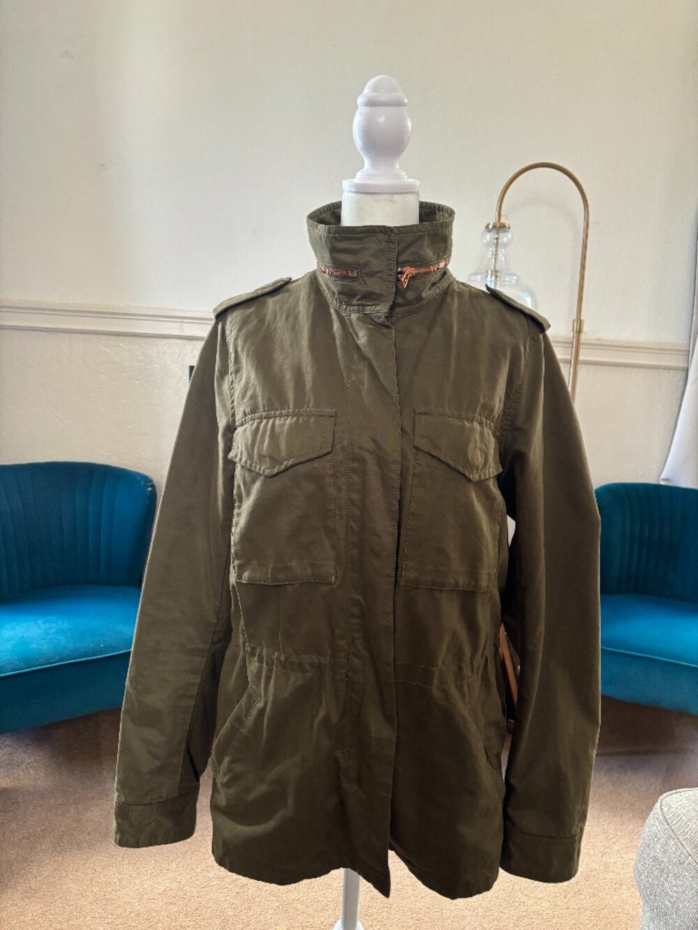 H&M L.O.G.G. Olive Utility Jacket Rose Gold Hardware Women’s Size 10